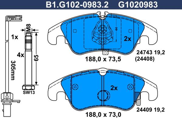 Galfer B1.G102-0983.2 - Bremžu uzliku kompl., Disku bremzes autodraugiem.lv