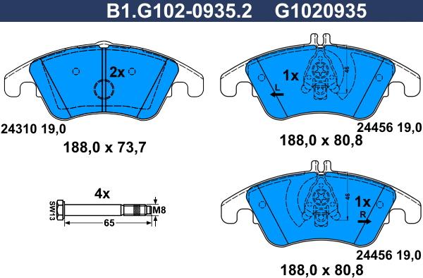 Galfer B1.G102-0935.2 - Bremžu uzliku kompl., Disku bremzes autodraugiem.lv