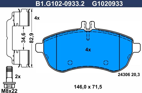 Galfer B1.G102-0933.2 - Bremžu uzliku kompl., Disku bremzes autodraugiem.lv