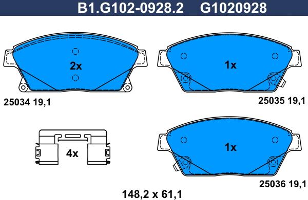 Galfer B1.G102-0928.2 - Bremžu uzliku kompl., Disku bremzes autodraugiem.lv