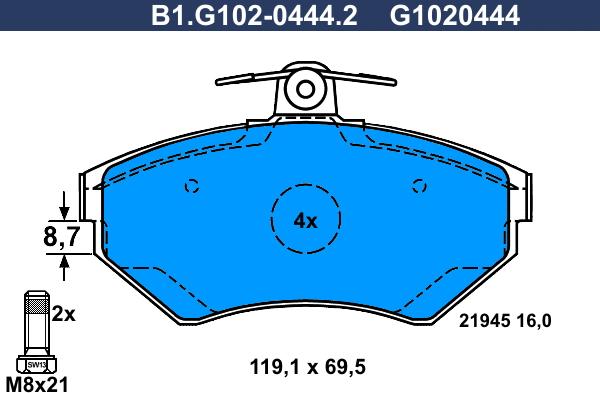 Galfer B1.G102-0444.2 - Bremžu uzliku kompl., Disku bremzes autodraugiem.lv