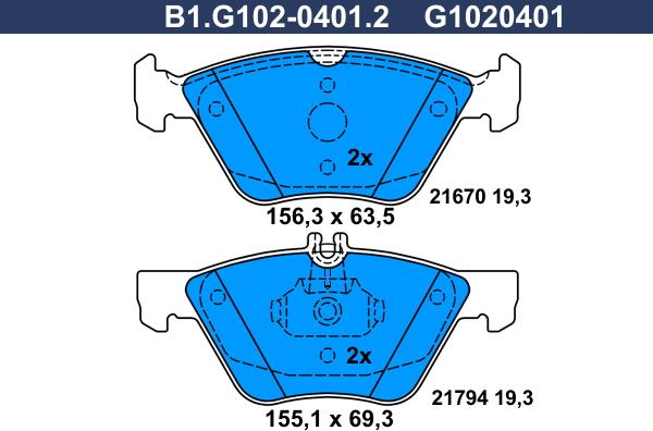 Galfer B1.G102-0401.2 - Bremžu uzliku kompl., Disku bremzes autodraugiem.lv