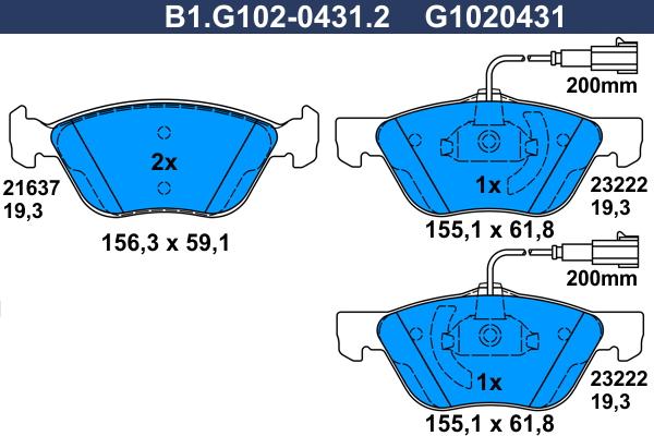 Galfer B1.G102-0431.2 - Bremžu uzliku kompl., Disku bremzes autodraugiem.lv