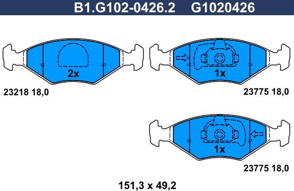 Galfer B1.G102-0426.2 - Bremžu uzliku kompl., Disku bremzes autodraugiem.lv
