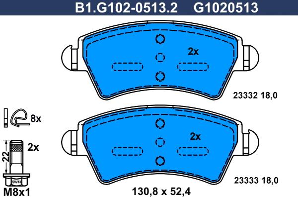 Galfer B1.G102-0513.2 - Bremžu uzliku kompl., Disku bremzes autodraugiem.lv