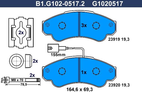 Galfer B1.G102-0517.2 - Bremžu uzliku kompl., Disku bremzes autodraugiem.lv