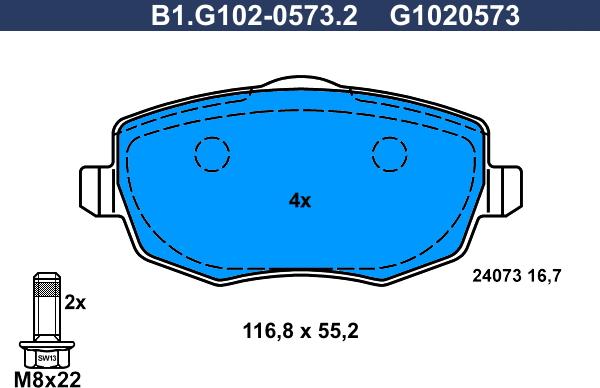 Galfer B1.G102-0573.2 - Bremžu uzliku kompl., Disku bremzes autodraugiem.lv