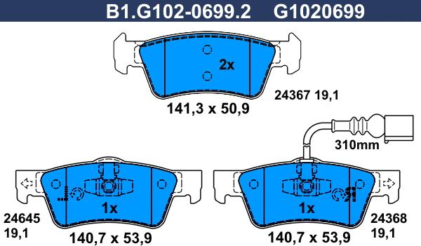 Galfer B1.G102-0699.2 - Bremžu uzliku kompl., Disku bremzes autodraugiem.lv