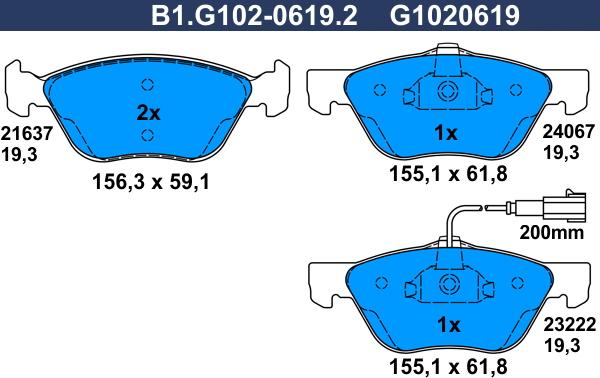 Galfer B1.G102-0619.2 - Bremžu uzliku kompl., Disku bremzes autodraugiem.lv
