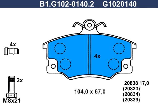 Galfer B1.G102-0140.2 - Bremžu uzliku kompl., Disku bremzes autodraugiem.lv