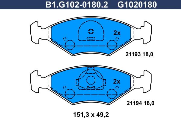 Galfer B1.G102-0180.2 - Bremžu uzliku kompl., Disku bremzes autodraugiem.lv