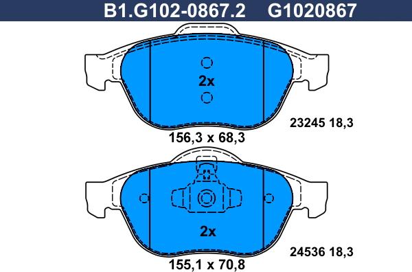 Galfer B1.G102-0867.2 - Bremžu uzliku kompl., Disku bremzes autodraugiem.lv