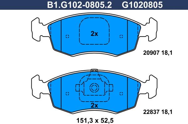 Galfer B1.G102-0805.2 - Bremžu uzliku kompl., Disku bremzes autodraugiem.lv