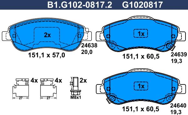 Galfer B1.G102-0817.2 - Bremžu uzliku kompl., Disku bremzes autodraugiem.lv