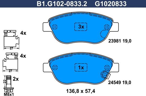 Galfer B1.G102-0833.2 - Bremžu uzliku kompl., Disku bremzes autodraugiem.lv