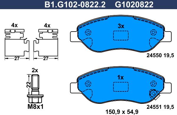 Galfer B1.G102-0822.2 - Bremžu uzliku kompl., Disku bremzes autodraugiem.lv