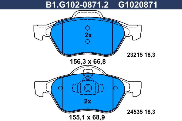 Galfer B1.G102-0871.2 - Bremžu uzliku kompl., Disku bremzes autodraugiem.lv