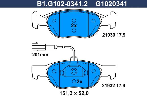 Galfer B1.G102-0341.2 - Bremžu uzliku kompl., Disku bremzes autodraugiem.lv