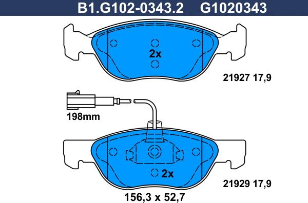 Galfer B1.G102-0343.2 - Bremžu uzliku kompl., Disku bremzes autodraugiem.lv