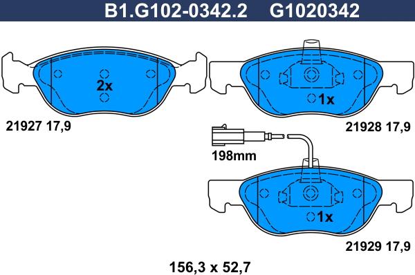 Galfer B1.G102-0342.2 - Bremžu uzliku kompl., Disku bremzes autodraugiem.lv