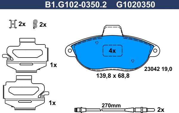 Galfer B1.G102-0350.2 - Bremžu uzliku kompl., Disku bremzes autodraugiem.lv