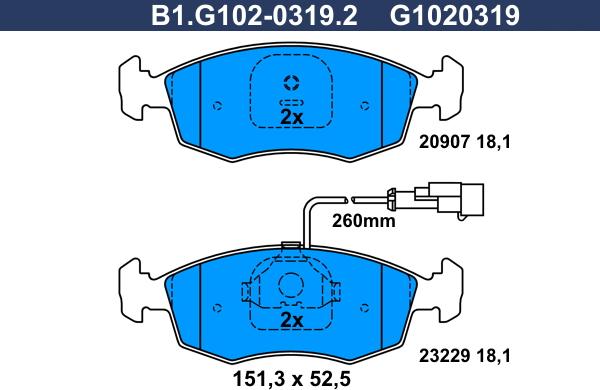 Galfer B1.G102-0319.2 - Bremžu uzliku kompl., Disku bremzes autodraugiem.lv