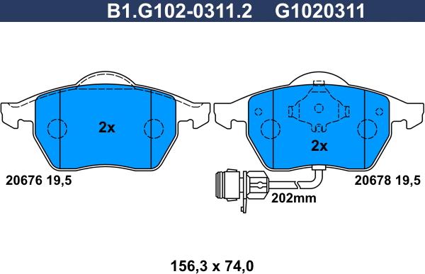 Galfer B1.G102-0311.2 - Bremžu uzliku kompl., Disku bremzes autodraugiem.lv