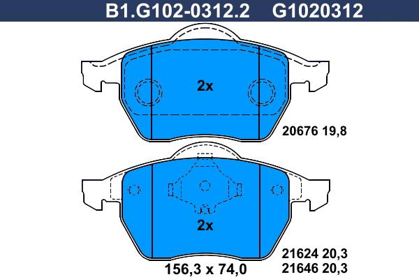 Galfer B1.G102-0312.2 - Bremžu uzliku kompl., Disku bremzes autodraugiem.lv