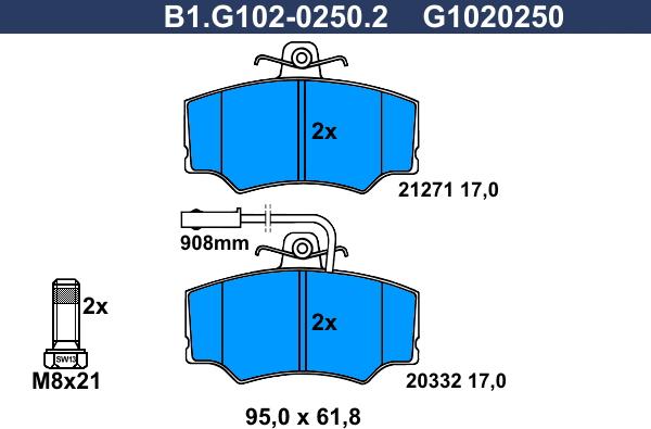 Galfer B1.G102-0250.2 - Bremžu uzliku kompl., Disku bremzes autodraugiem.lv