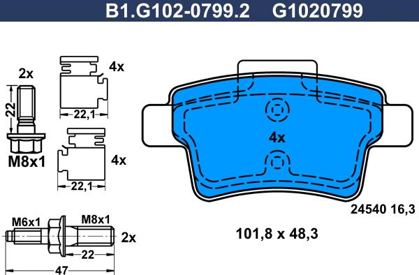 Galfer B1.G102-0799.2 - Bremžu uzliku kompl., Disku bremzes autodraugiem.lv