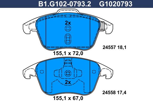 Galfer B1.G102-0793.2 - Bremžu uzliku kompl., Disku bremzes autodraugiem.lv