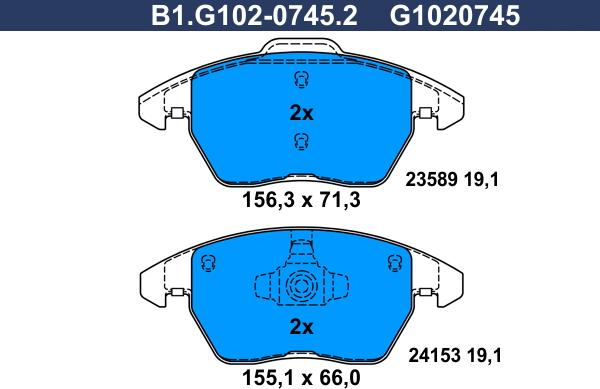 Galfer B1.G102-0745.2 - Bremžu uzliku kompl., Disku bremzes autodraugiem.lv