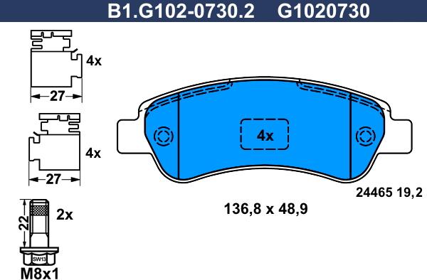 Galfer B1.G102-0730.2 - Bremžu uzliku kompl., Disku bremzes autodraugiem.lv