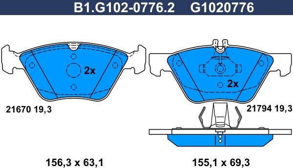 Galfer B1.G102-0776.2 - Bremžu uzliku kompl., Disku bremzes autodraugiem.lv