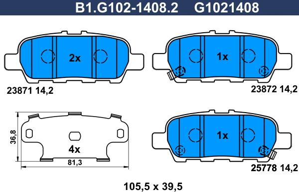 Galfer B1.G102-1408.2 - Bremžu uzliku kompl., Disku bremzes autodraugiem.lv