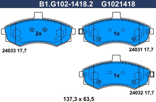 Galfer B1.G102-1418.2 - Bremžu uzliku kompl., Disku bremzes autodraugiem.lv