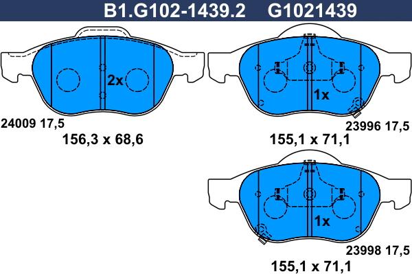 Galfer B1.G102-1439.2 - Bremžu uzliku kompl., Disku bremzes autodraugiem.lv