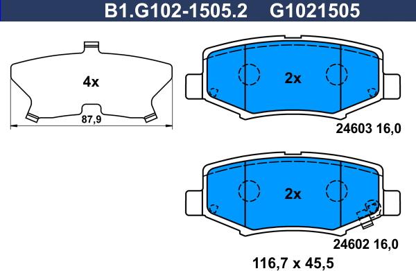 Galfer B1.G102-1505.2 - Bremžu uzliku kompl., Disku bremzes autodraugiem.lv