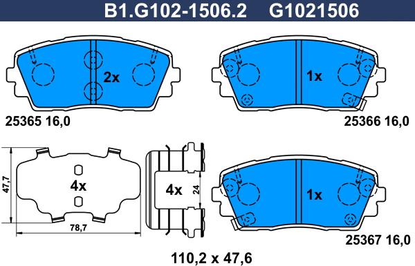 Galfer B1.G102-1506.2 - Bremžu uzliku kompl., Disku bremzes autodraugiem.lv