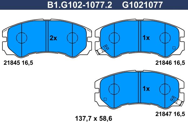 Galfer B1.G102-1077.2 - Bremžu uzliku kompl., Disku bremzes autodraugiem.lv