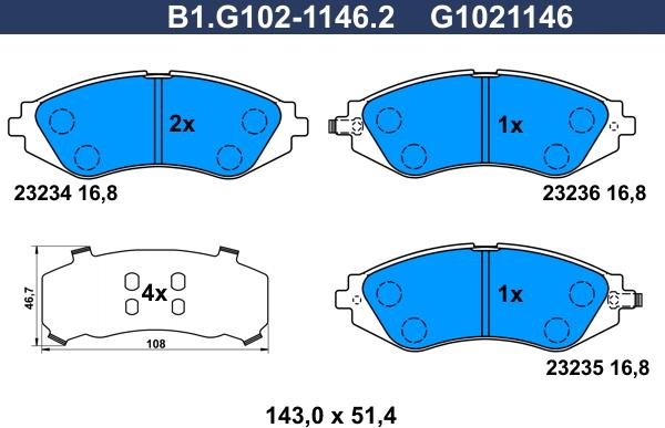 Galfer B1.G102-1146.2 - Bremžu uzliku kompl., Disku bremzes autodraugiem.lv