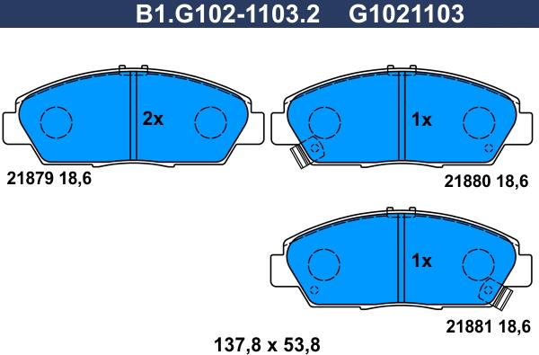 Galfer B1.G102-1103.2 - Bremžu uzliku kompl., Disku bremzes autodraugiem.lv