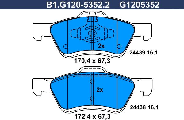 Galfer B1.G120-5352.2 - Bremžu uzliku kompl., Disku bremzes autodraugiem.lv