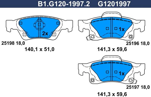 Galfer B1.G120-1997.2 - Bremžu uzliku kompl., Disku bremzes autodraugiem.lv