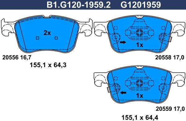 Galfer B1.G120-1959.2 - Bremžu uzliku kompl., Disku bremzes autodraugiem.lv