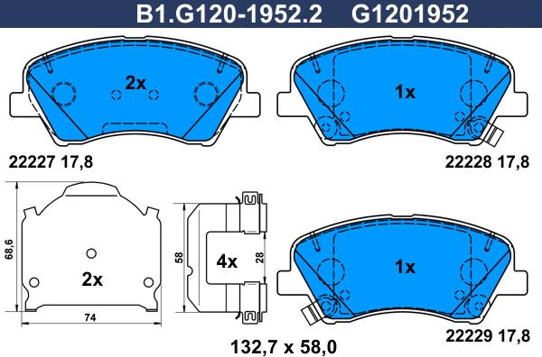 Galfer B1.G120-1952.2 - Bremžu uzliku kompl., Disku bremzes autodraugiem.lv