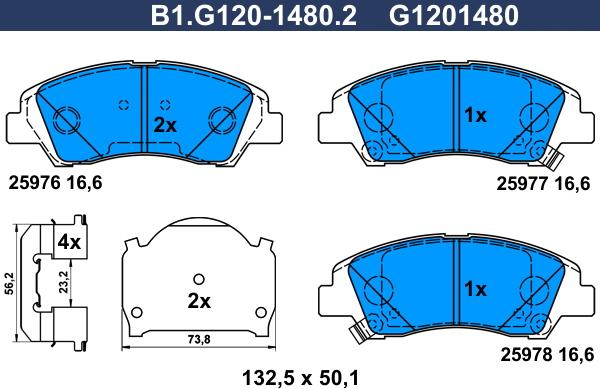 Galfer B1.G120-1480.2 - Bremžu uzliku kompl., Disku bremzes autodraugiem.lv