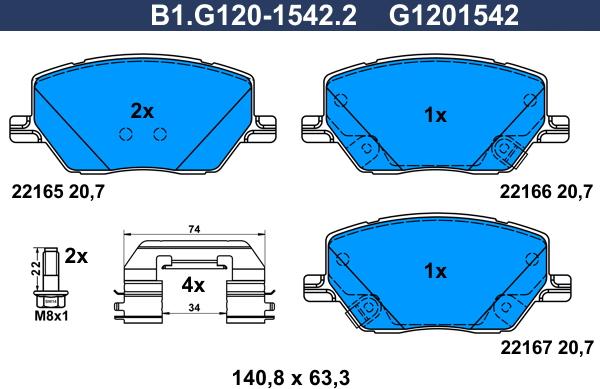 Galfer B1.G120-1542.2 - Bremžu uzliku kompl., Disku bremzes autodraugiem.lv