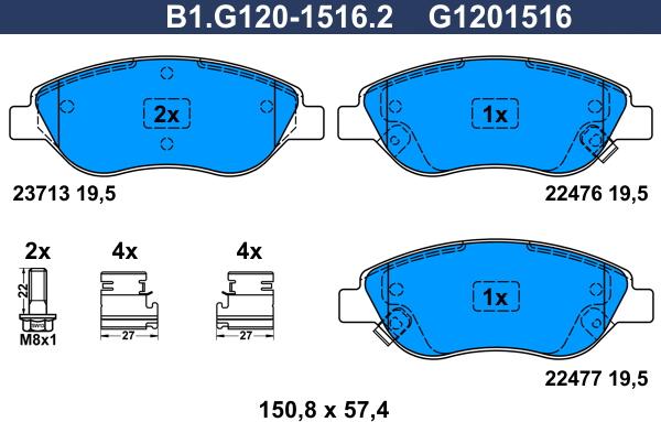 Galfer B1.G120-1516.2 - Bremžu uzliku kompl., Disku bremzes autodraugiem.lv