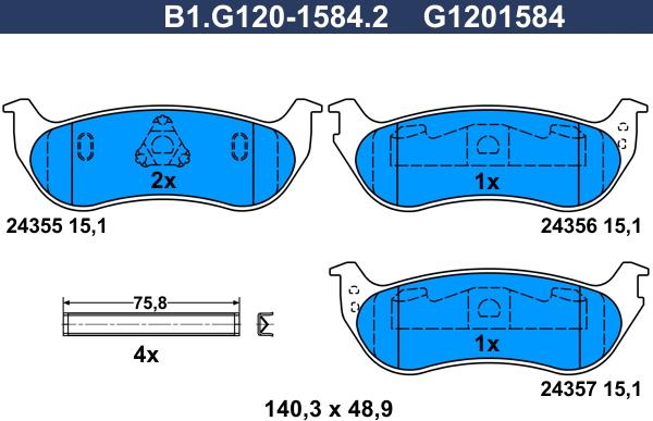 Galfer B1.G120-1584.2 - Bremžu uzliku kompl., Disku bremzes autodraugiem.lv